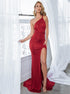 Mermaid One Shoulder Red Satin Prom Dress with Slit LBQ3675